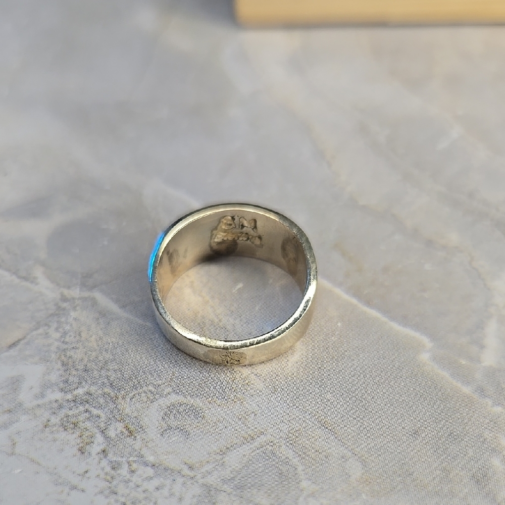 925 Native Made Onyx And Lab Opal Inlay Ring - Picture 2 of 5